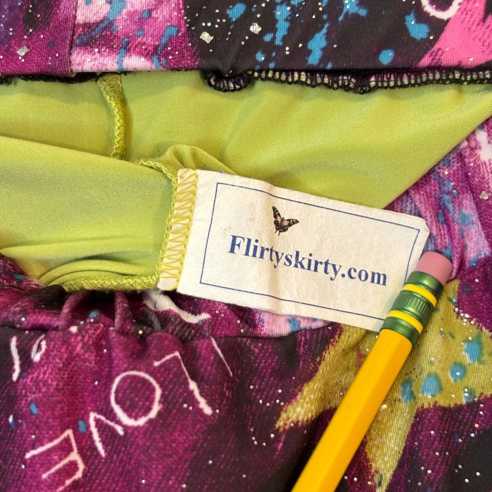 Y2K‎ Flirty Skirty Purple Graffiti Glitter Mini Skirt Skort Women's Small Artsy - Picture 5 of 10